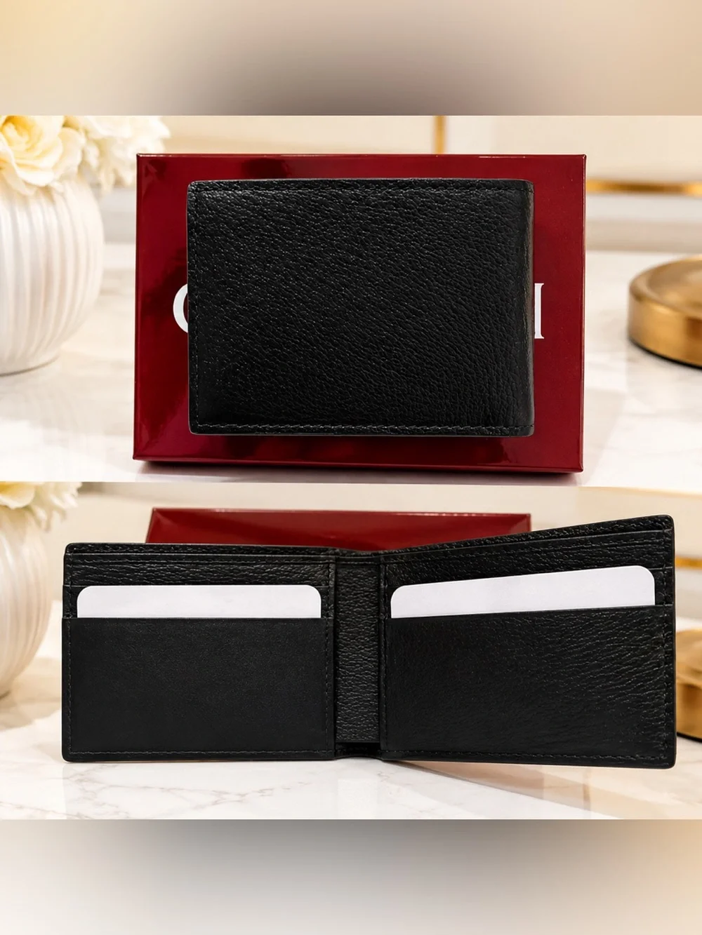 Gucci Black Leather GG Marmont Bifold Wallet Brand New